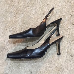 Black sling back snip toe heels size 10